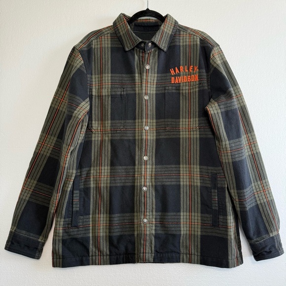 Harley-Davidson Other - Harley Davidson Flannel Plaid Shirt Jacket Men Size L Cotton Button Up Green